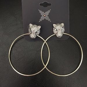 New Silver Fox Green Eyes & Gold Hoops 3.5"